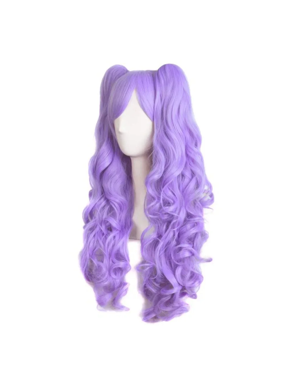 Women's Light Purple 28 Inch Lolita Long Curly 2 Ponytails Clip On Cosplay Wigs